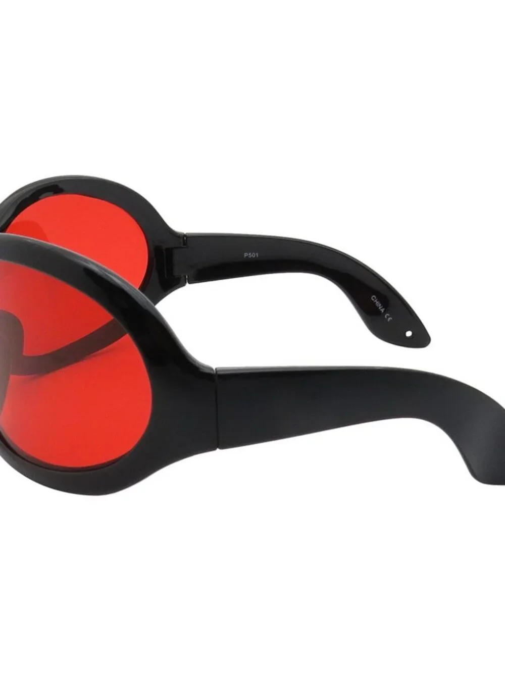 Pop Fashionwear Unisex Color Bug Eye Sunglasses Retro Rave Shades Black Red lens